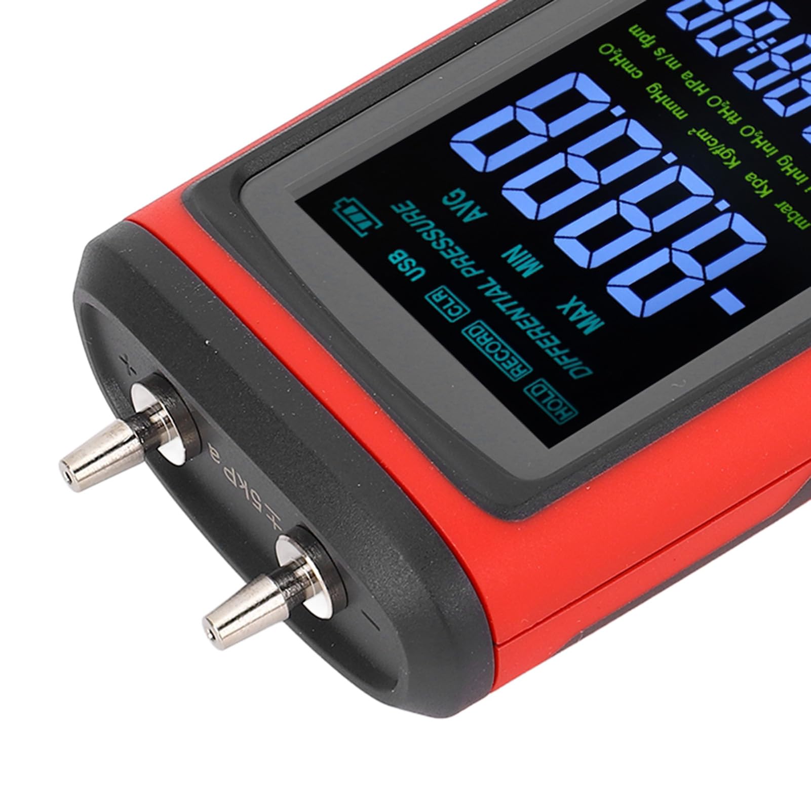 Topiky Misuratore di Pressione Differenziale ± 5kPa Manometro Digitale Manometro per Gas Portatile con Display LCD Retroilluminato a 2 Porte per Misurazione del Gas HVAC