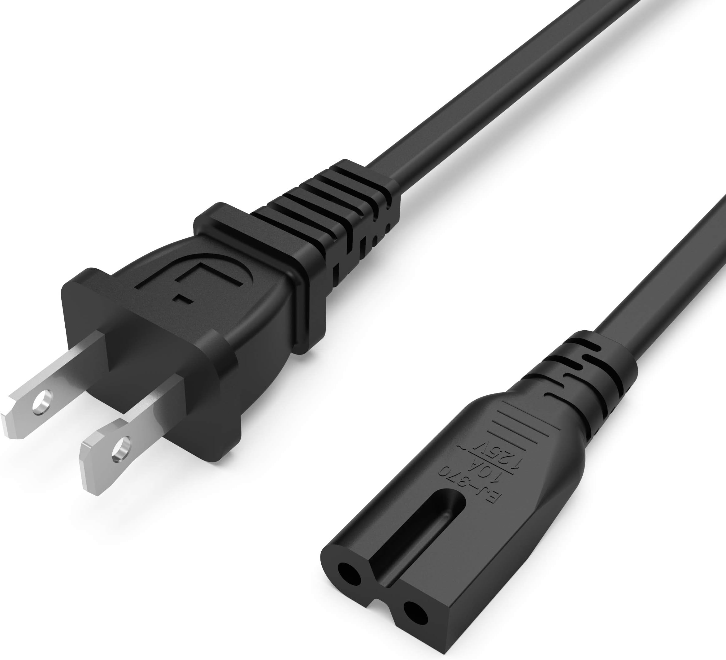 Superer 2 Prong AC Power Cord Cable Fit for Sony PS1 PS2 PlayStation 1 2, Vizio D/E/M/V/P Series HDTV, Sound Bar, Philips Sanyo Emerson TV, Bose Music System Speaker Replacement - (ETL Listed Cable)