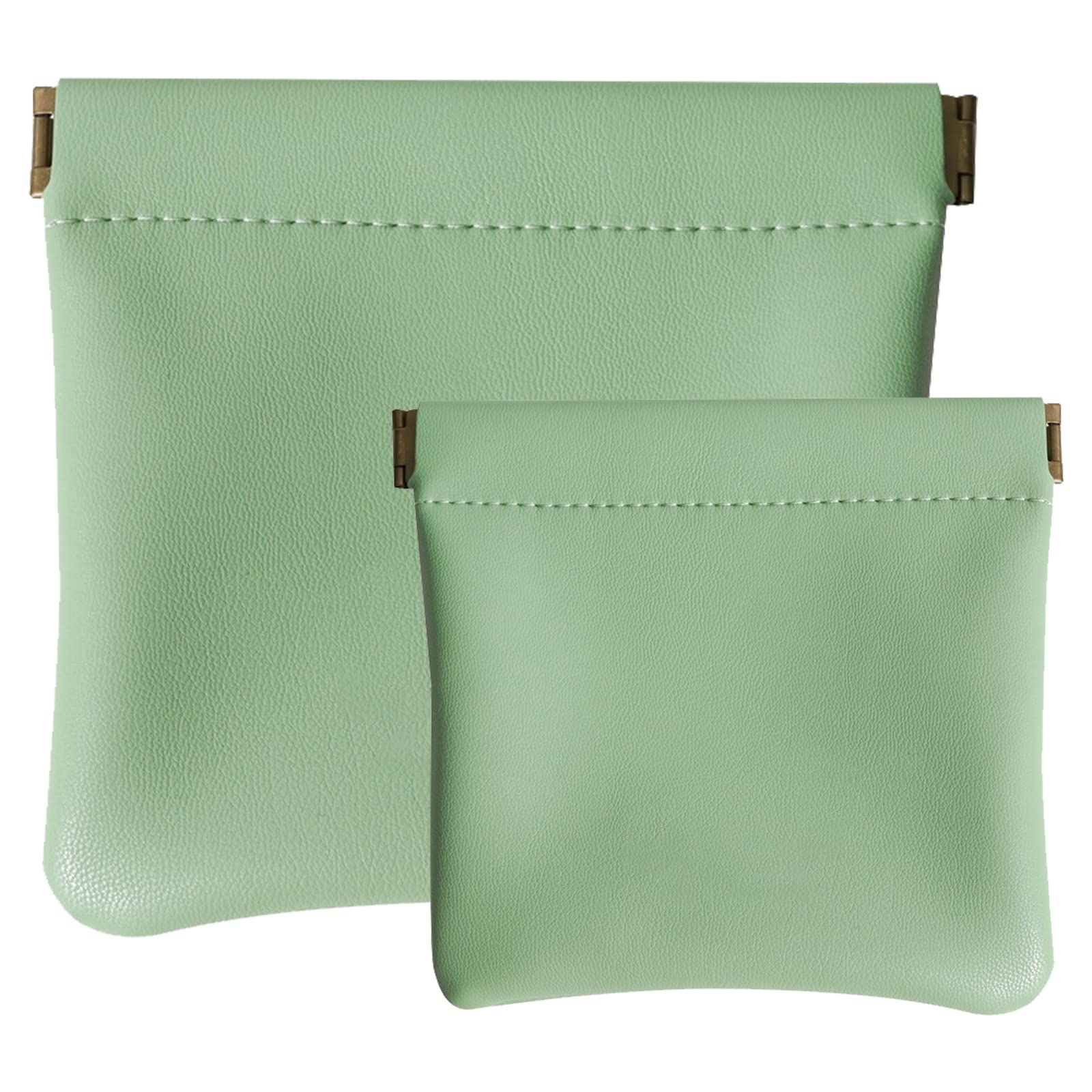 PASNOWFULambskin Pocket Cosmetic Bag Multipurpose, No Zipper Self-closing Cosmetic Travel Bag, Waterproof PU Leather Makeup Bag Squeeze, Mini Travel Storage Bag Jewelry Green