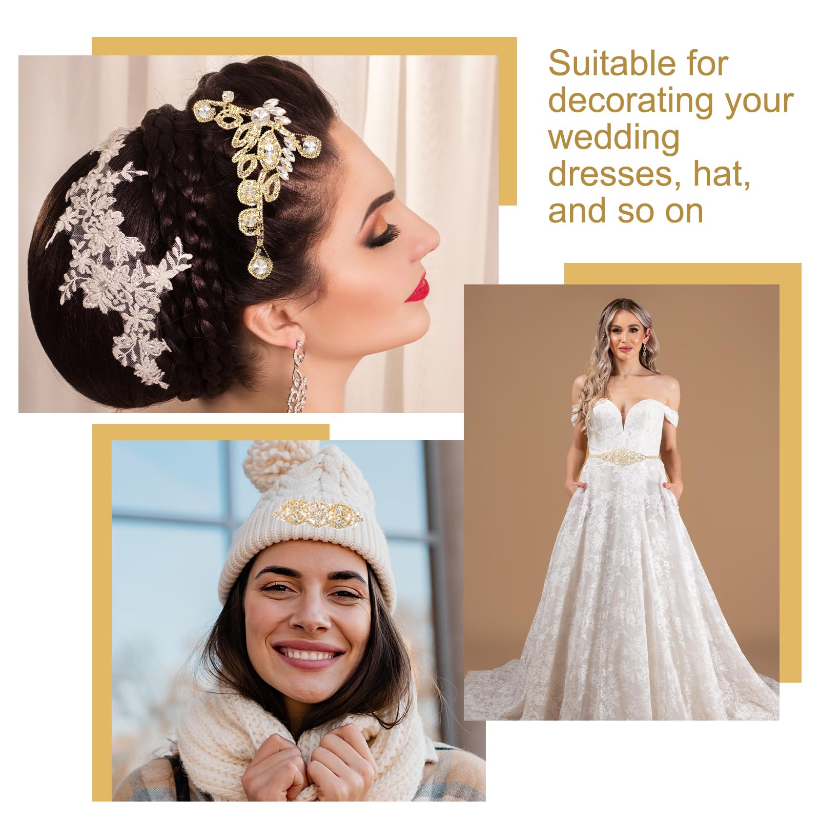 QUARKZMAN Strass Cristallo Applique, Decorazione Abito Sposa per Accessori Manuali Fai-Da-Te Donna, Cucire Applicazione Gioielli con Strass Cintura Bianca ABito Sposa, Argento