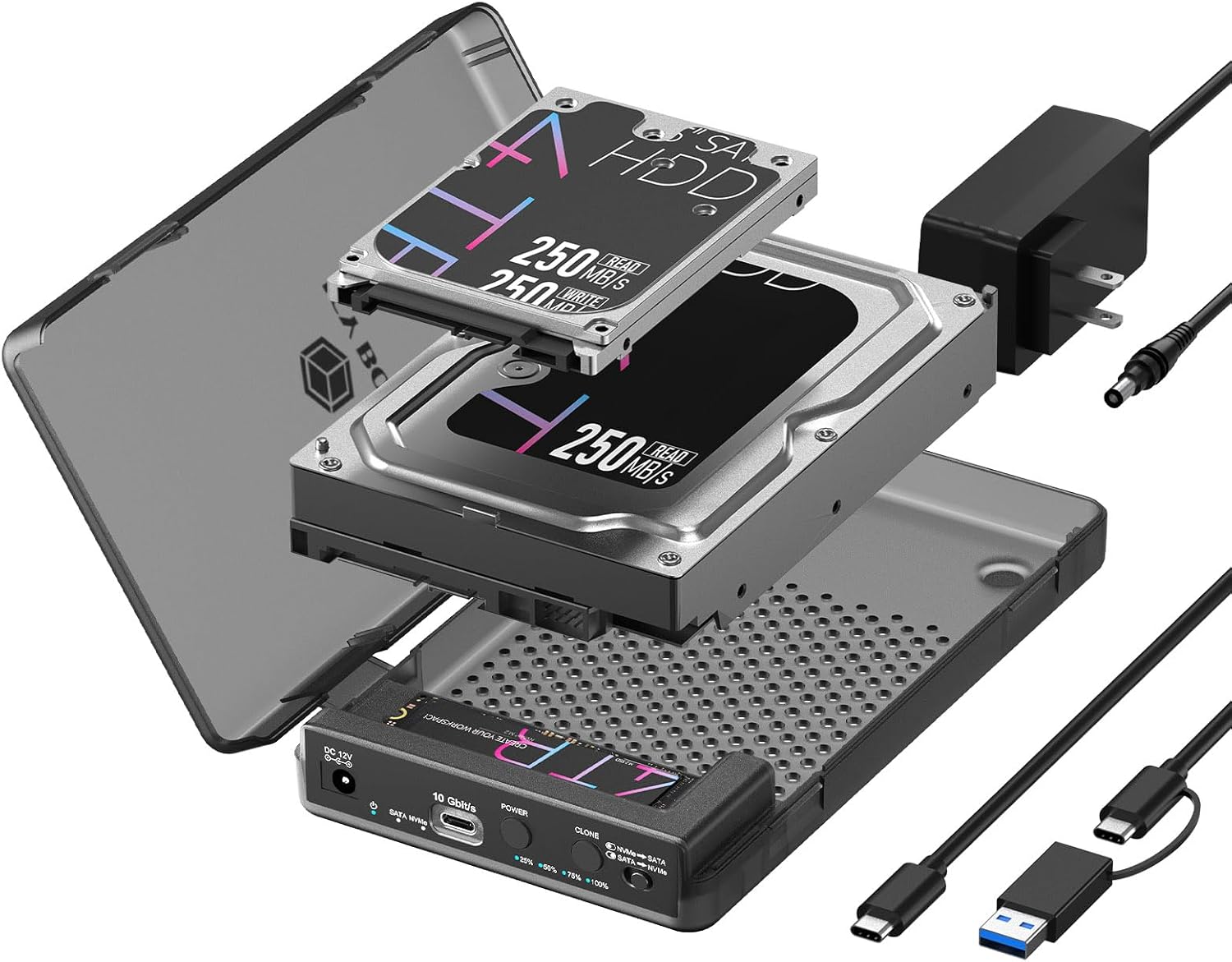 M.2 NVMe to SATA 2.5”/3.5” SSD/HDD Docking Station, ICY BOX USB-C 10Gbps Bidirectional Clone Station for M.2 NVMe SSD to SATA 2.5”/3.5” SSD&HDD, SATA to NVMe SSD Cloner&Reader, Offline Cloning