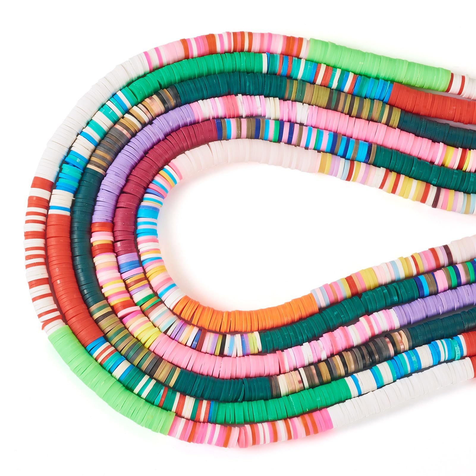 Cheriswelry 6 Strands 6mm Handmade Polymer Clay Beads Strands Flat Round Heishi Beads Disc Spacer Beads for DIY Bohemian Chocker Necklace Bracelet Jewelry Making โ image 1