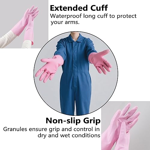 Miniatura 4 de KINGFINGER Guantes de limpieza resistentes, 3 pares de guantes reutilizables y duraderos, guantes de goma sin látex de gran tamaño, para