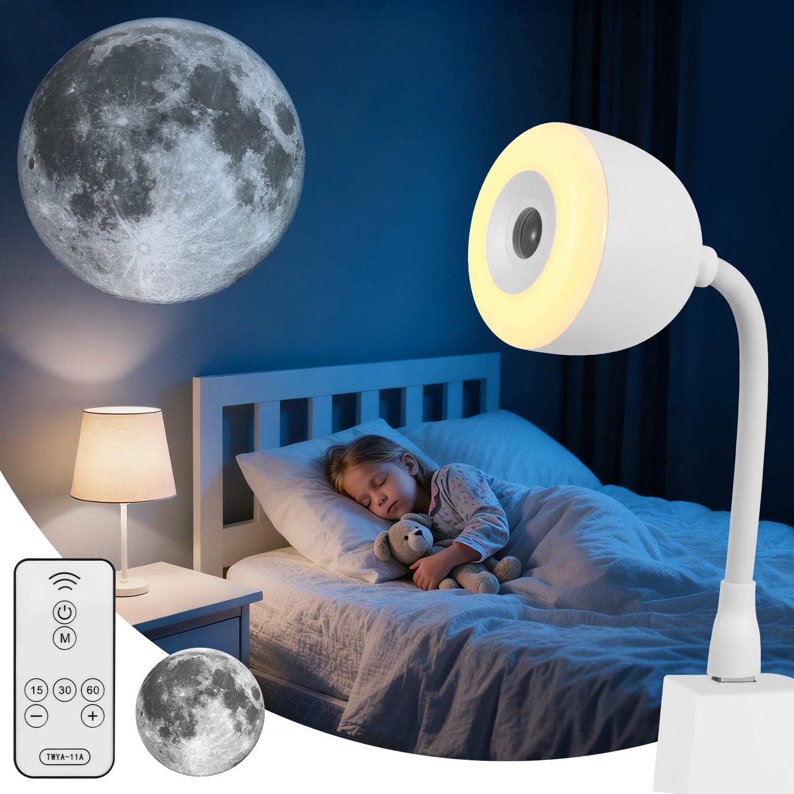Moon Projector, Planetarium Galaxy Projector for Bedroom Ceiling with Remote Control and Touch Control, Moon Projection Night Light with 3 Light Modes & 360-degree Adjustment for Kids, Gifts, Room