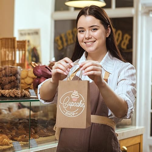 Miniatura 167 de MESHA Bolsas de papel grandes de 10 x 5 x 13 pulgadas, bolsas de papel kraft para compras con asas, paquete de 50 bolsas de regalo grandes, bolsas