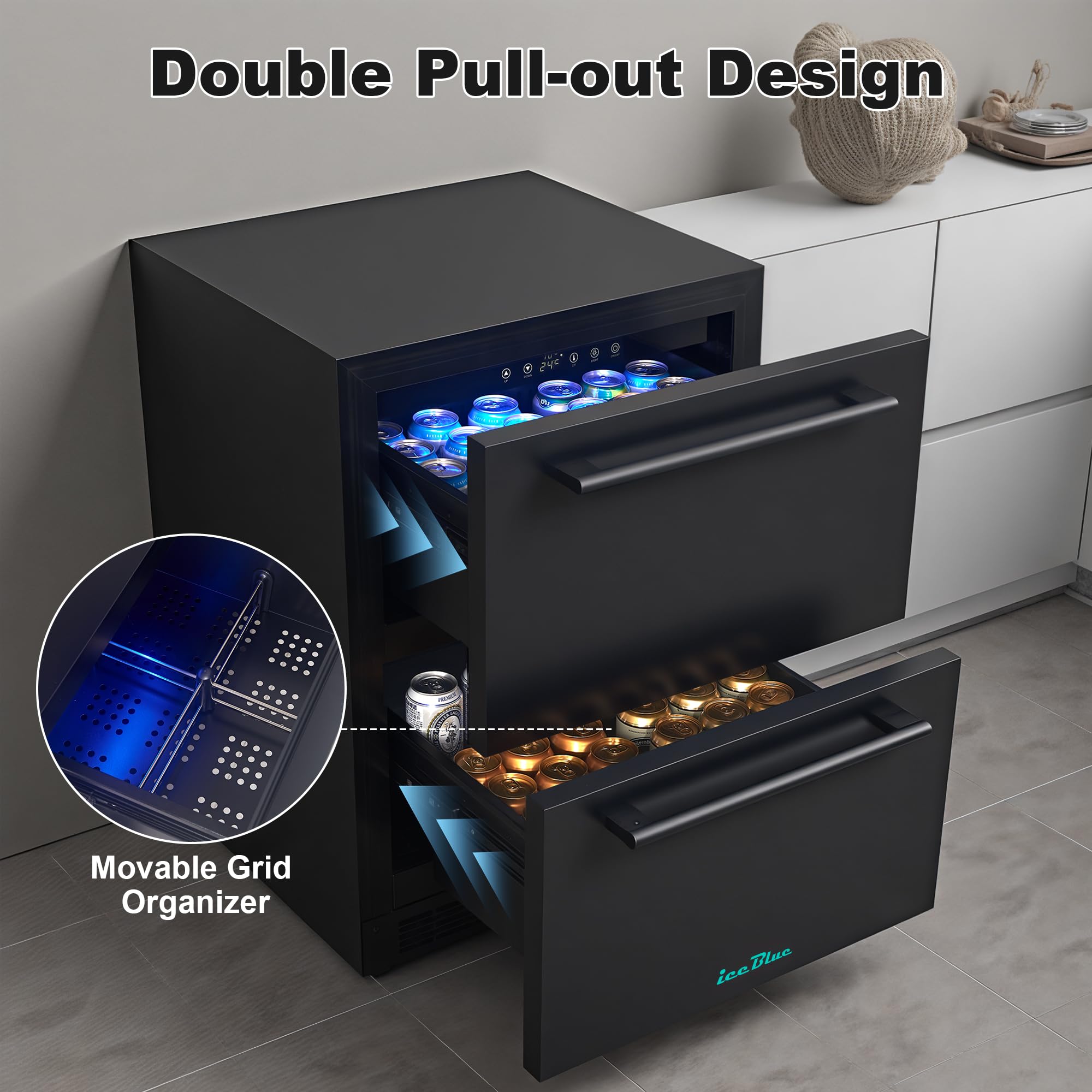 Iceblue Drawer Refrigerator, 24 Inch 5.12cu.Ft Under Counter Drawer Fridge, Stainless Steel Freestanding Beverage Refrigerator, 34~50℉ Fast Cooling Wine Fridge For Home, Bar, Gift - Black on Fridge.com - View 2