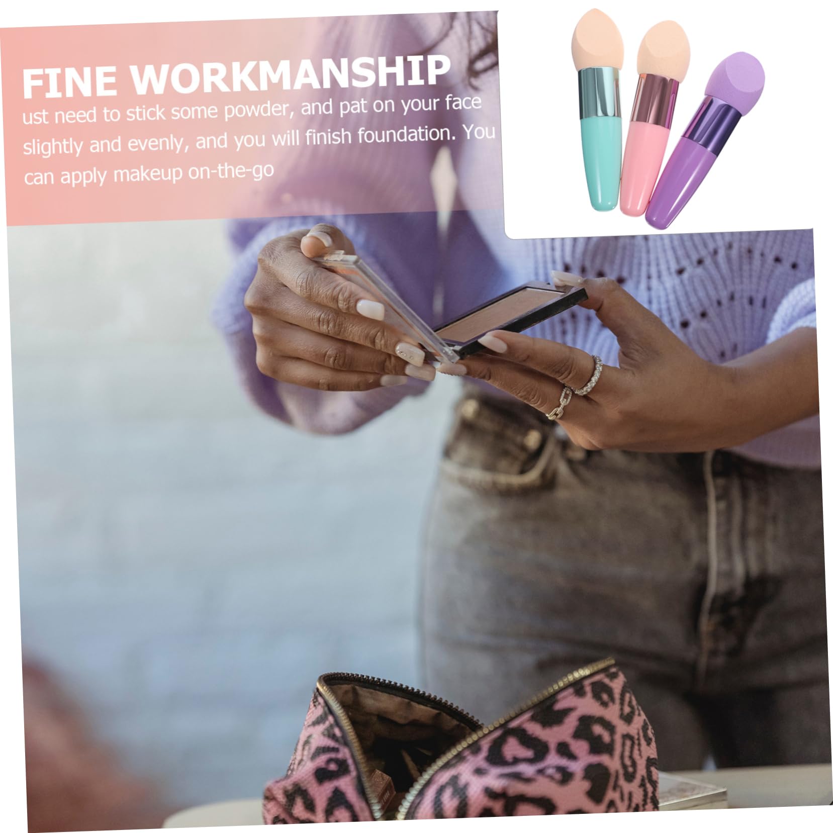 MUCKLILY 3Pcs Makeup Sponge Brush Wet Dry Foundation Applicator Versatile Puff Brushes for Blending Cleaning Powder Application for Professionals DIY Users