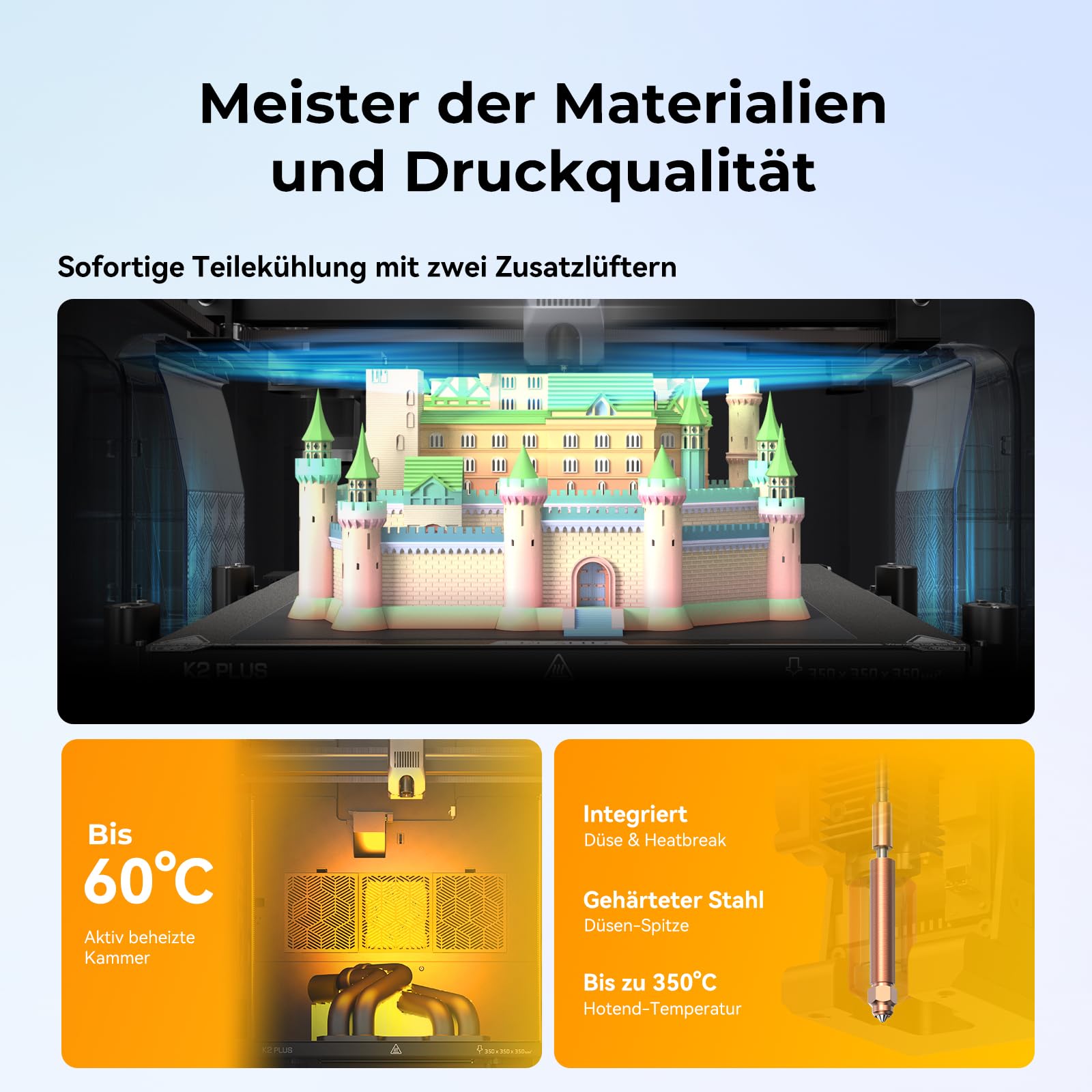 Creality K2 Plus Combo 3D Drucker, Mehrfarbig mit CFS, Großes Bauvolumen 350x350x350 mm, Geschwindigkeit 600 mm/s, Aktiv beheizte Kammer für PLA-CF PA PET ASA PPA