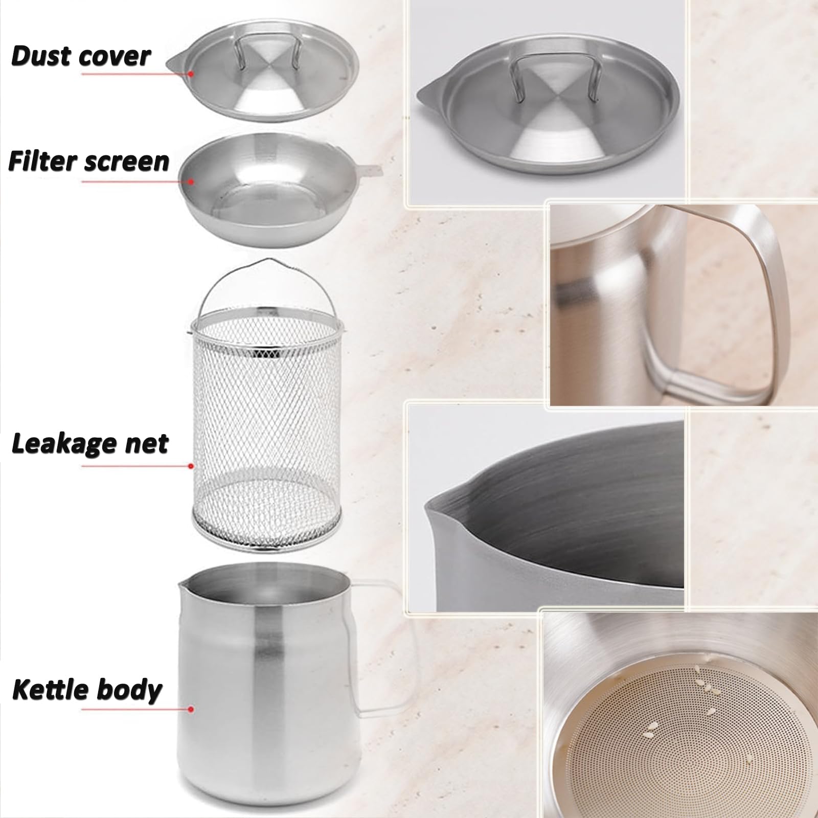 Filtro de aceite y olla coladora de acero inoxidable, acero inoxidable 304, gran capacidad, contenedor de red multifunción para freír, filtro de aceite de cocina para cocinar en cocina y