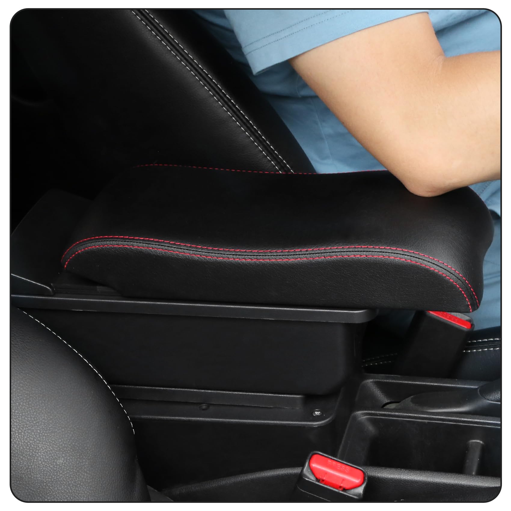 YJYWZH Coche Apoyabrazos para Opel Corsa D 2006-2014 Doble Capa Caja de Almacenamiento de Consola Central con 3 Puertos de Carga USB Negro con Costura roja