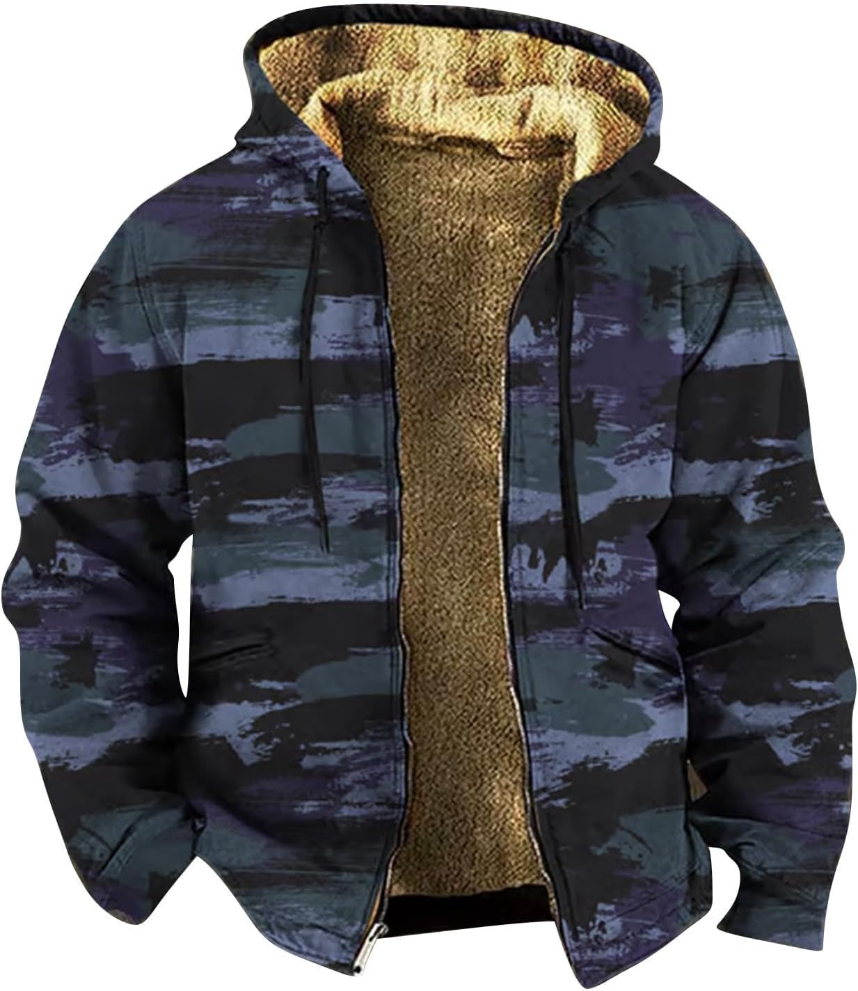 Men Sherpa Fleece Lined Hoodie Zip Up Hooded Sweatshirt Jacket Camo Hoodies Winter Coat Heavyweight Outwear Hunting