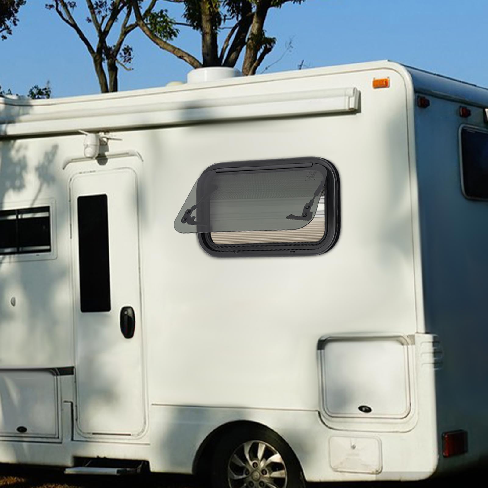 Finestra laterale per camper 500 x 300 mm, con tenda avvolgibile integrata e zanzariera per camper, roulotte, furgoni, camper, auto, barche