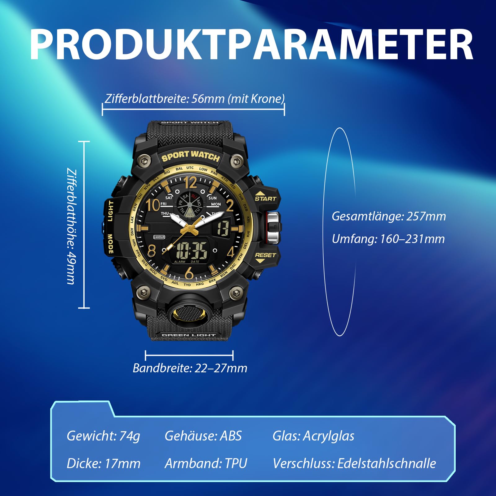 Montre de sport analogique numérique robuste pour homme, étanche 5 ATM, éclairage à quartz, résistante aux chocs, pratique pour la course, la randonnée, le camping