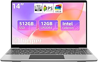 jumper Laptop, 12GB LPDDR4 RAM 512GB SSD, 14 Inch Laptops Computer with Intel Celeron Quad-Core Processor, 1080p FHD IPS Display, UHD Graphics 600, Stereo Speaker, 2.4G/5G WiFi, Type-C.