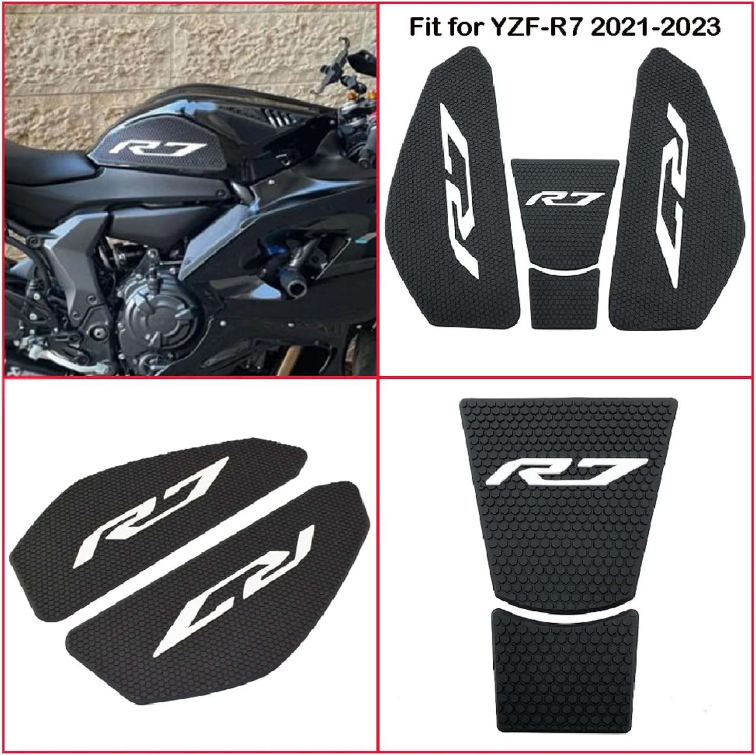 FOR YZF R7 YZF-R7 YZFR7 R7 2021 2022 2023 Motorcycle Gas Tank Pad Knee Grip Traction Pad Tank Non-slip Protector Stickers Motorcycle Accessories