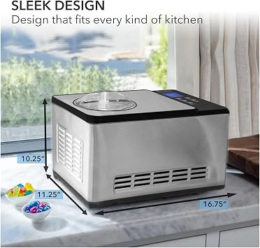 Ice Cream Maker Machine 2.1 Qt Automatic with Built-In Compressor, LCD Digital Display & Timer, No Pre-Freezing Required, ICM-200LS