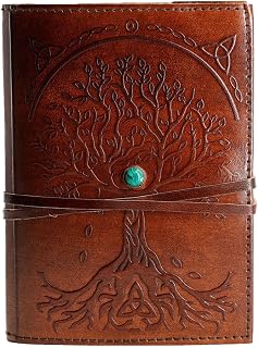 Handmade Refillable Leather Journal Brown 7x5 Tree of Life - Lined Notebook Diary for Writing Sketching Artists Writers Men Women