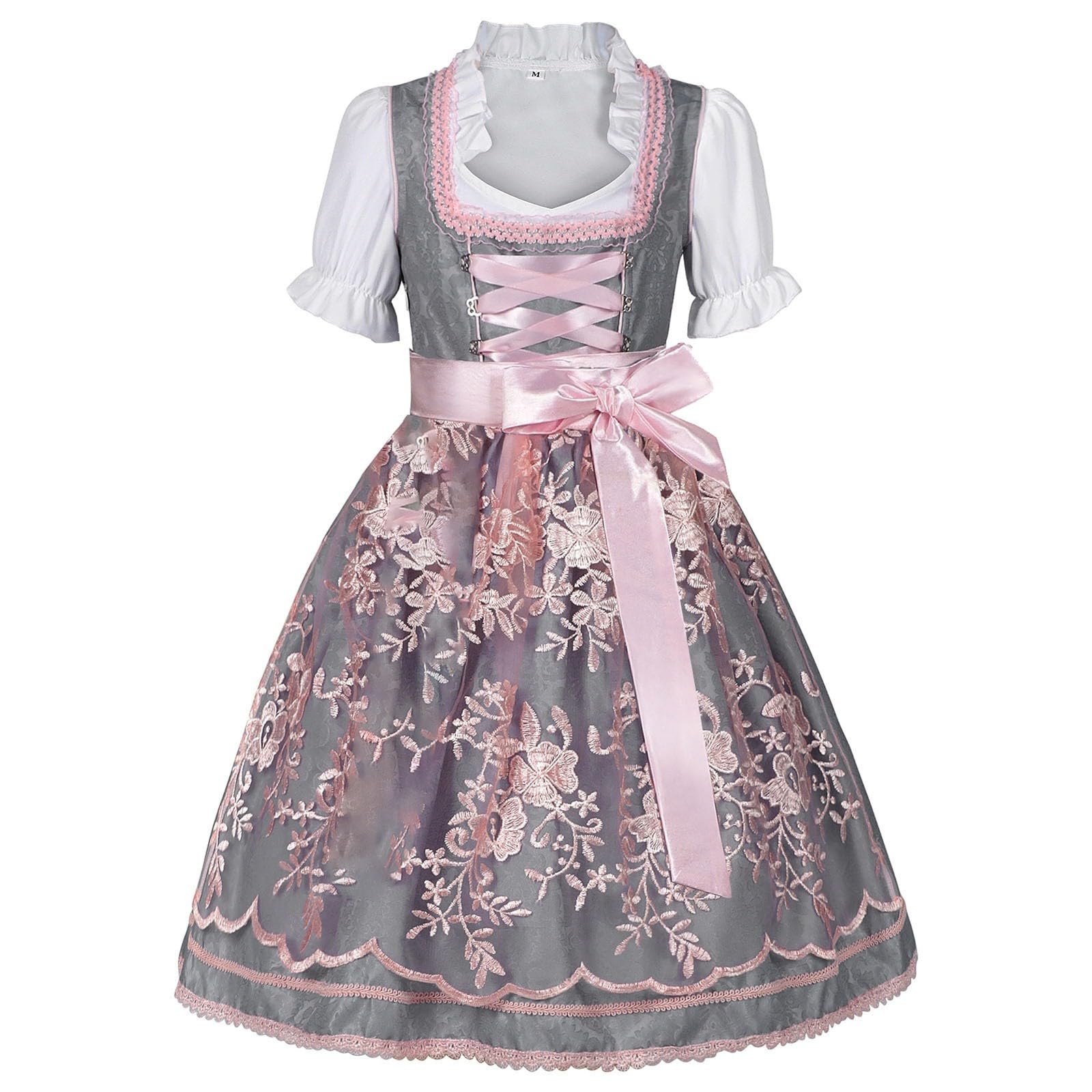 Dirndl Mädchen Kinder Midi Trachtenkleid 3-TLG Kinderdirndl Dirndlbluse Schürze für Oktoberfest Kirchweih Hochzeit Sonntagausflug Kostüm Kinder Bayerisches Bierfest Trachten Dirndlkleid