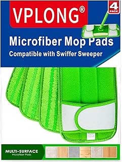 Microfiber Mop Pads Compatible with Swiffer Sweeper Mops, Reusable and Machine Washable Floor Mop Pad Refills for Multi Surface Wet & Dry Cleaning, Mop Head Replacements Pack of 4