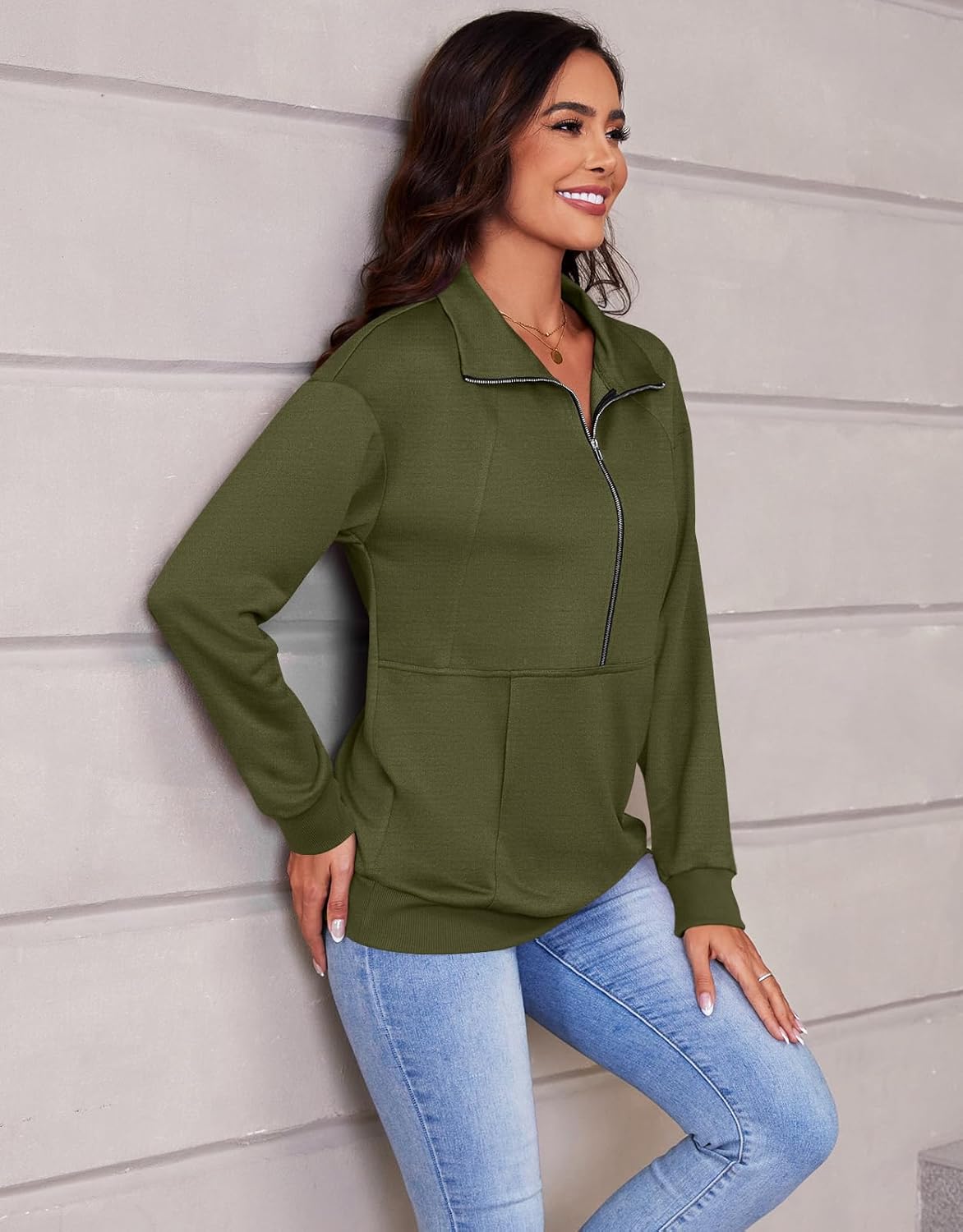 CATHY Womens Fall Outfits Half Zip Sweatshirts Trendy Hoodies Tops Long Sleeve Pullover with Pockets - Image 4