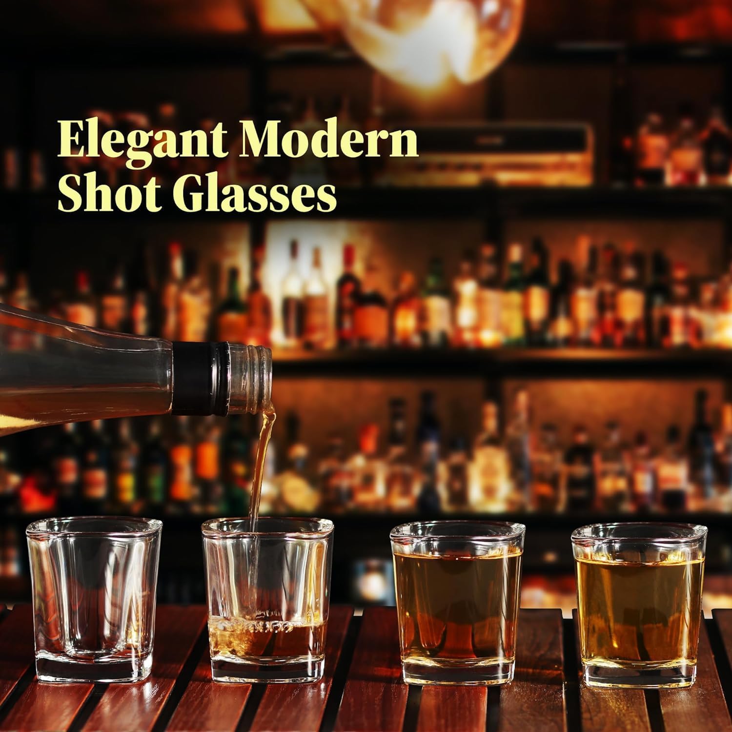 QUAFFER Square Shot Glasses Heavy Base 2oz (Set of 24) – Modern Shot Glass – Classic Whisky Vodka Tequila Sherry Brandy Cordial Mini Snifters Glasses - Perfect for Parties, Bars, Events, Home Bar