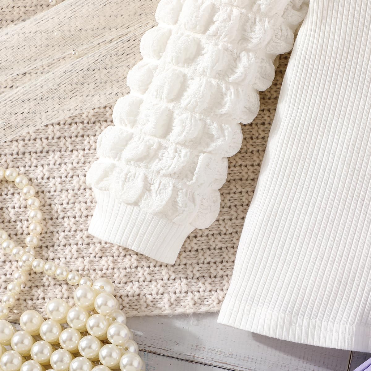 3-8Y Toddler Girl Skirt Set Kid 2Pcs Outfits Puff Long Sleeve Top Pleated Skirt with Bowknot Fall Winter Clothes - Image 6