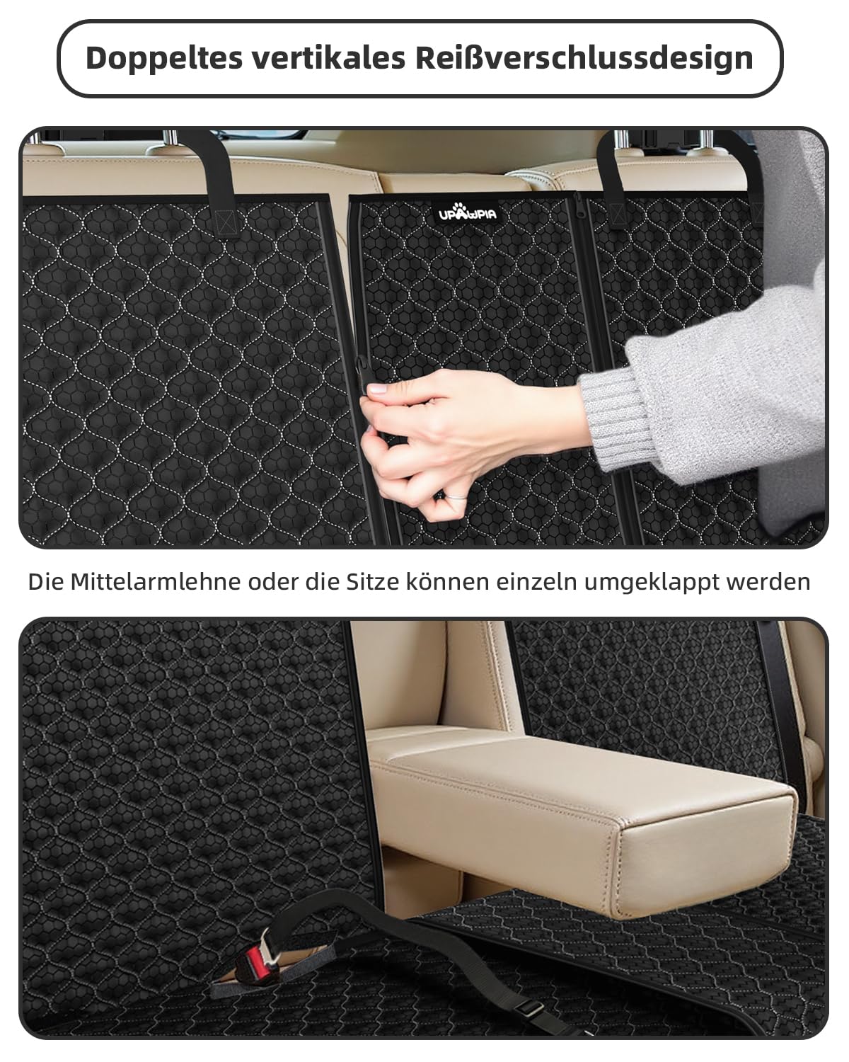 Hundedecke Auto Rückbank Kompatibel mit Kindersitz und Hundegurt Autoschondecke Hund Rücksitz Wasserdicht Kratzfeste Hundematte Auto Rückbank Universal für PKWs LKWs und SUV mit Hundegurt