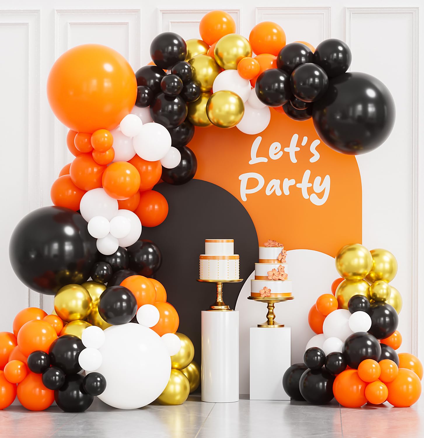 Halloween Balloon Garland Arch Kit, 134 pcs Orange Black White Gold Latex Balloons in Assorted Sizes, Perfect for Halloween Party, Haunted House,