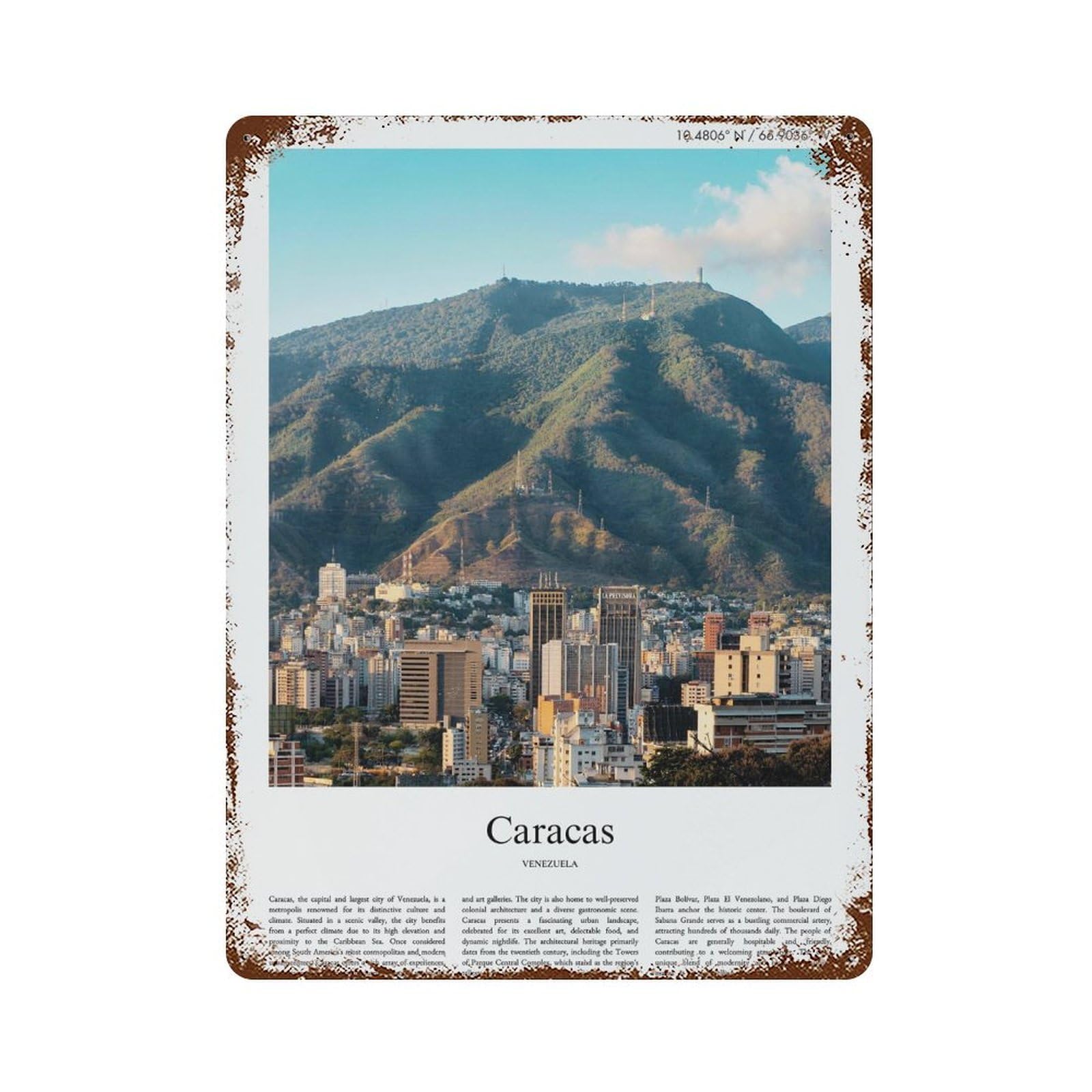 xiaoxiaoshen Caracas Venezuela City Scenery Wall Decor Art Metal Tin Poster Modern Home Decor Art Home Bar Shop Decorations Vintage Sign 40x30cm