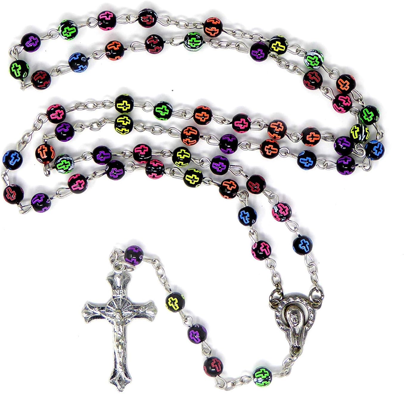 BLACK Glass Rosary Beads Rosaries Silver Metal Crucifix Amazon.co.uk