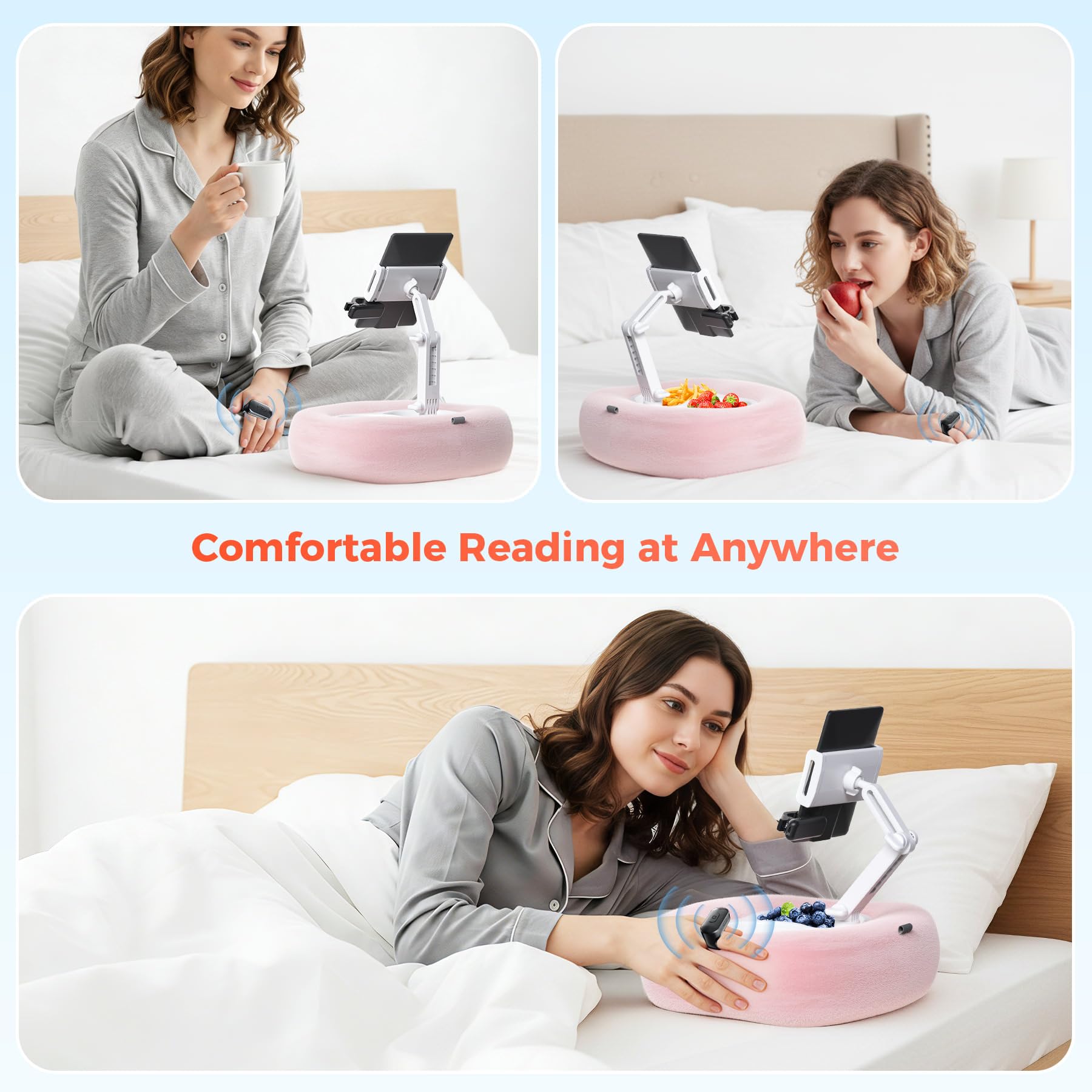 Kefotic Supporto per tablet Kindle lettura a letto con anello per girare pagine remoto, supporto per tablet a mani libere per accessorio ereader, compatibile con iPhone, iPad, Paperwhite