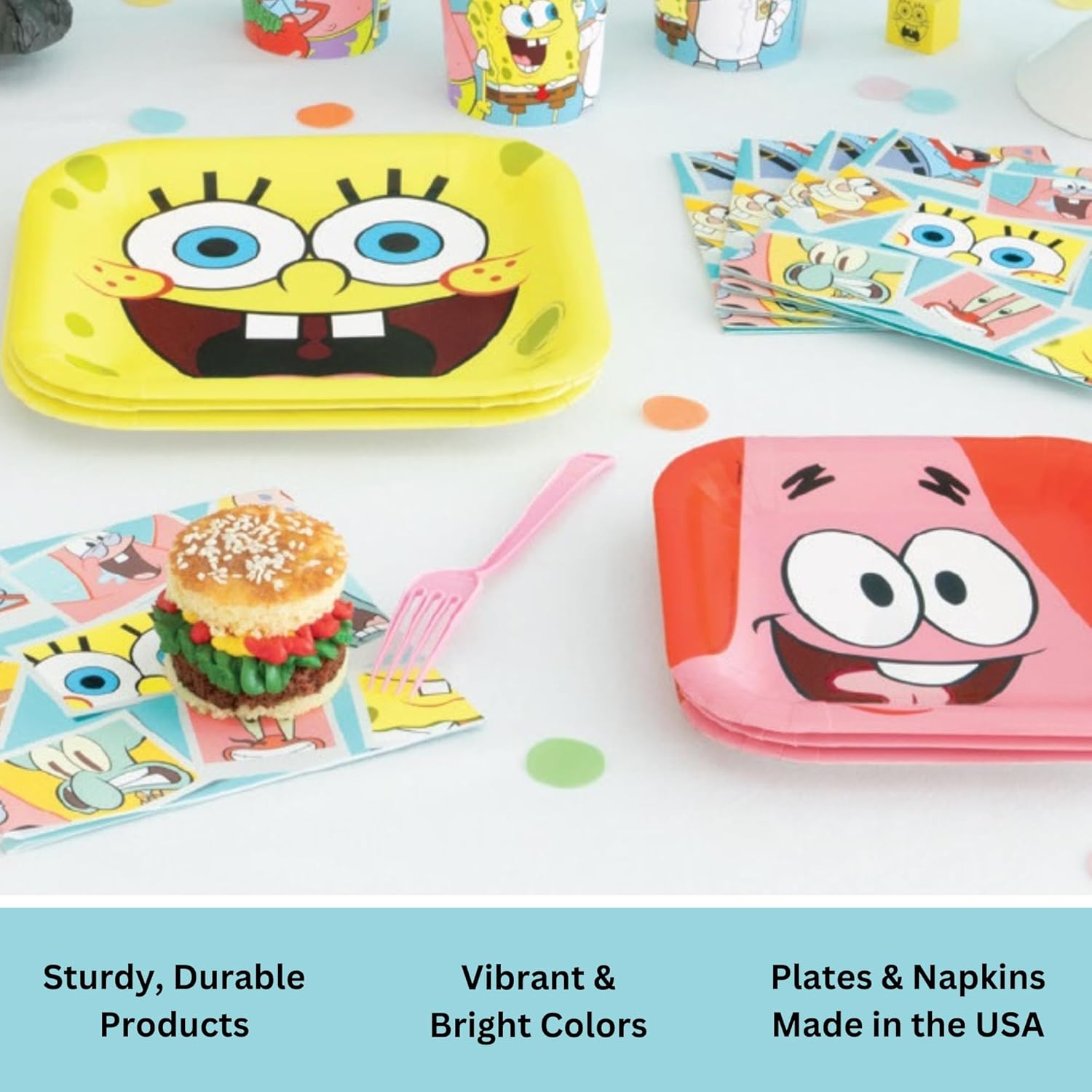 Spongebob Birthday Decorations - 32 Plates, Tablecloth, Banner, Balloons, Napkins, Checklist - Complete Party Kit for 16 Guests - Officially Licensed