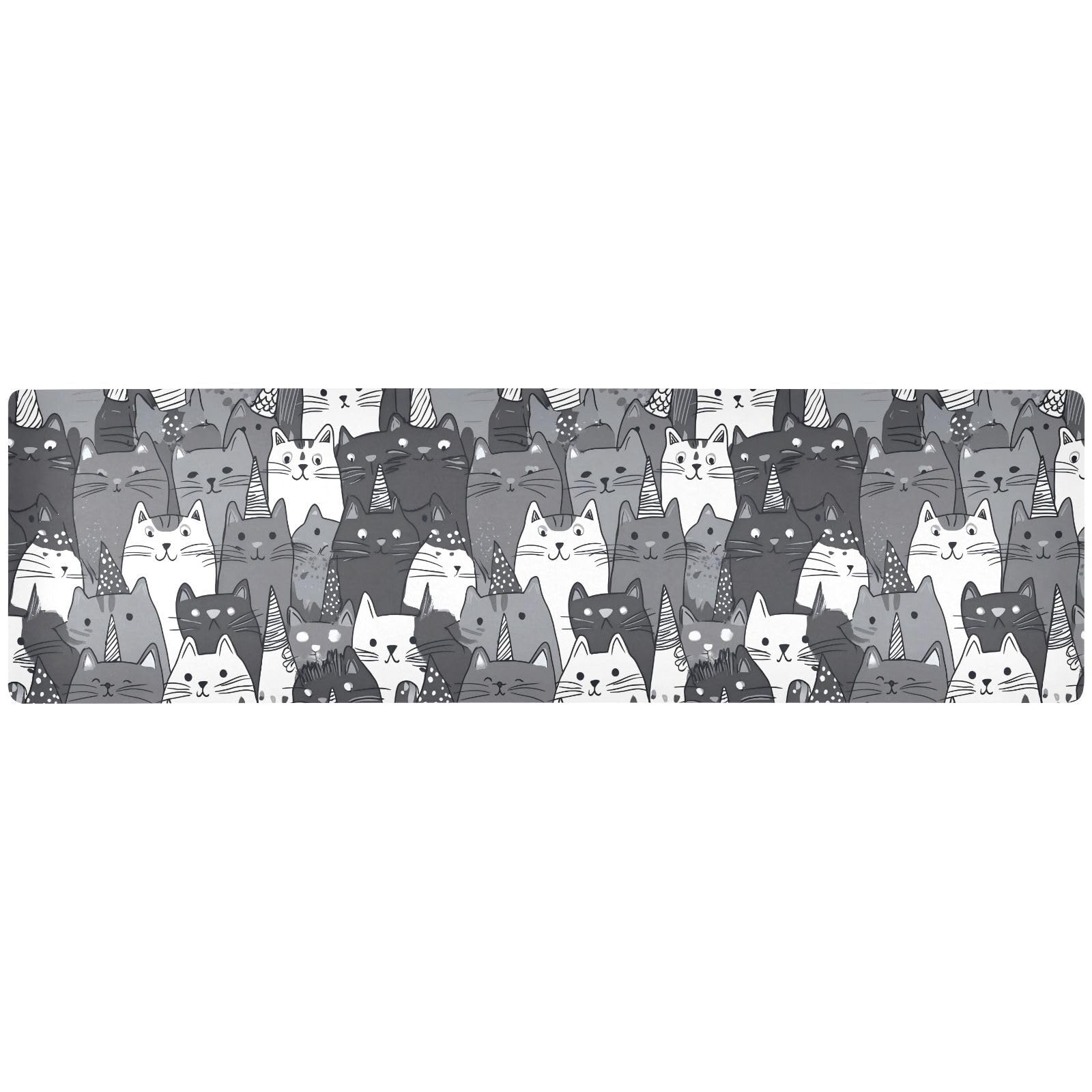 Chemin de table chat noir et blanc 100x30 cm imperméable pour plat chaud
