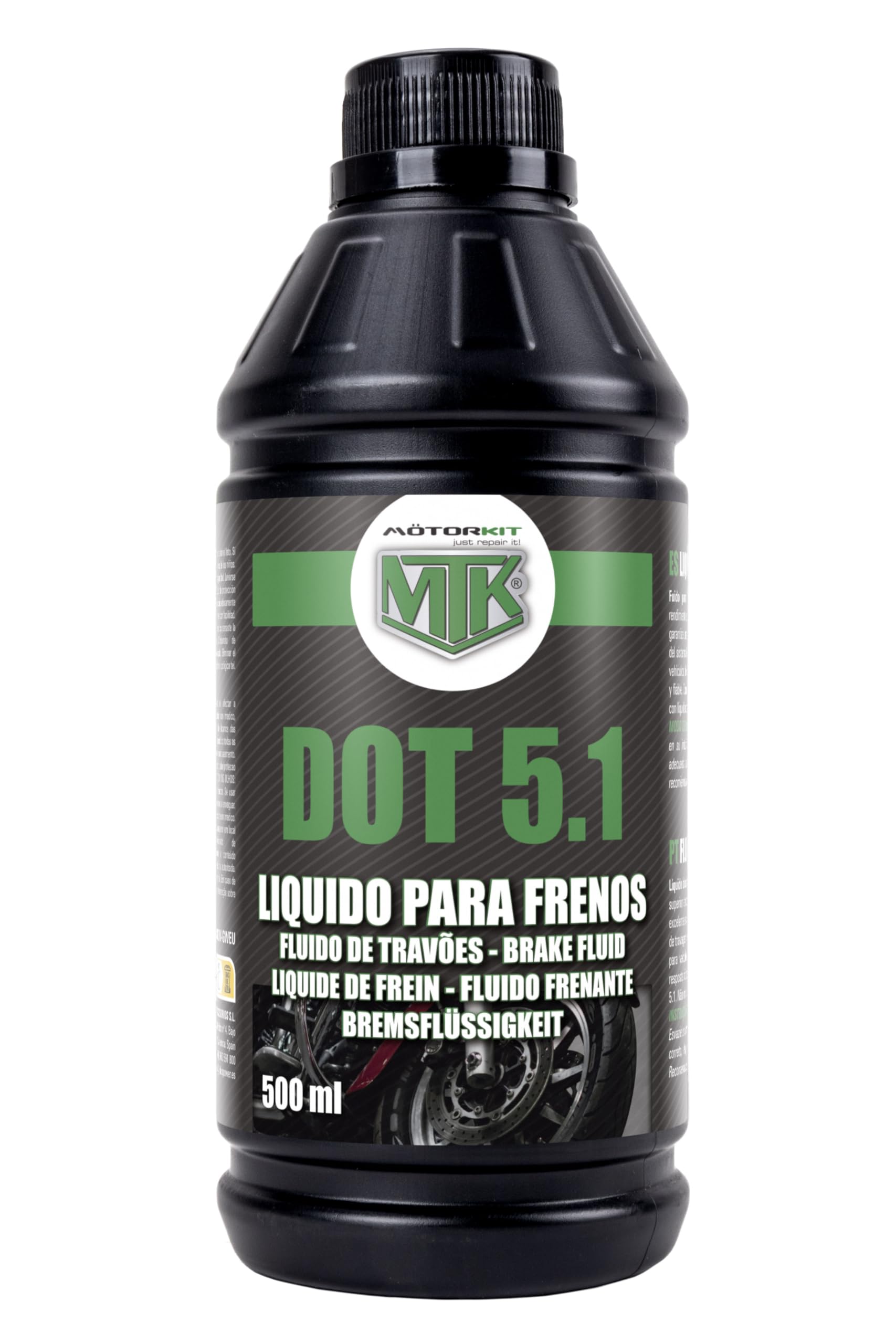 Motorkit Fluido Freni DOT 5.1 500 ml. Prestazioni Superiori in Condizioni Estreme. Conforme alla Norma ISO 4925.