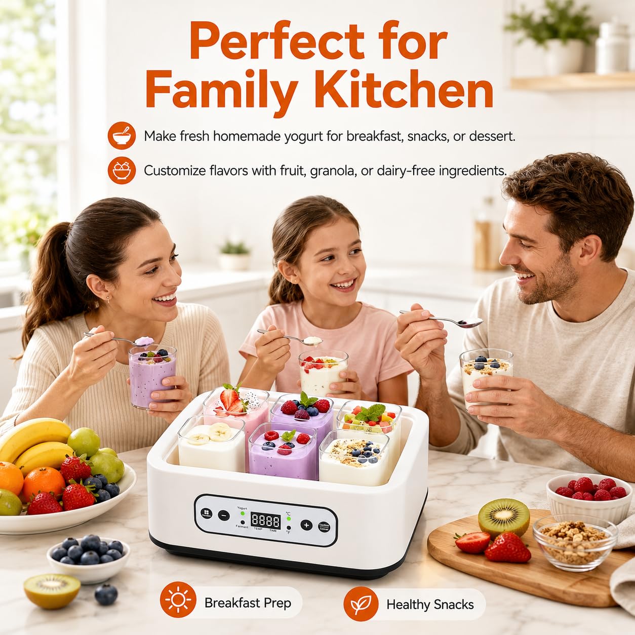 Yogurtera automática de 1000ML con 6 tarros, Control de Temperatura y Tiempo Ajustable de 36 Horas, fácil Limpieza, para Postre Griego casero