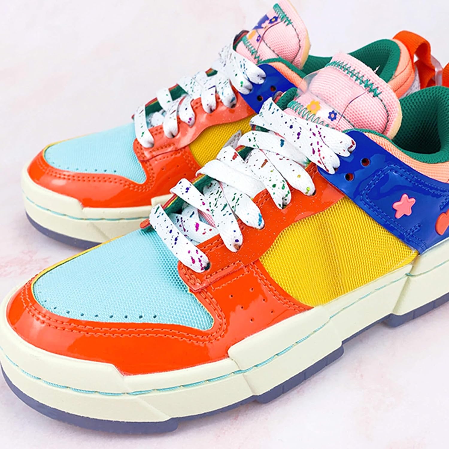 Flat Colorful Shoelaces for Sneakers Art Printed Pattern String 2 Pair
