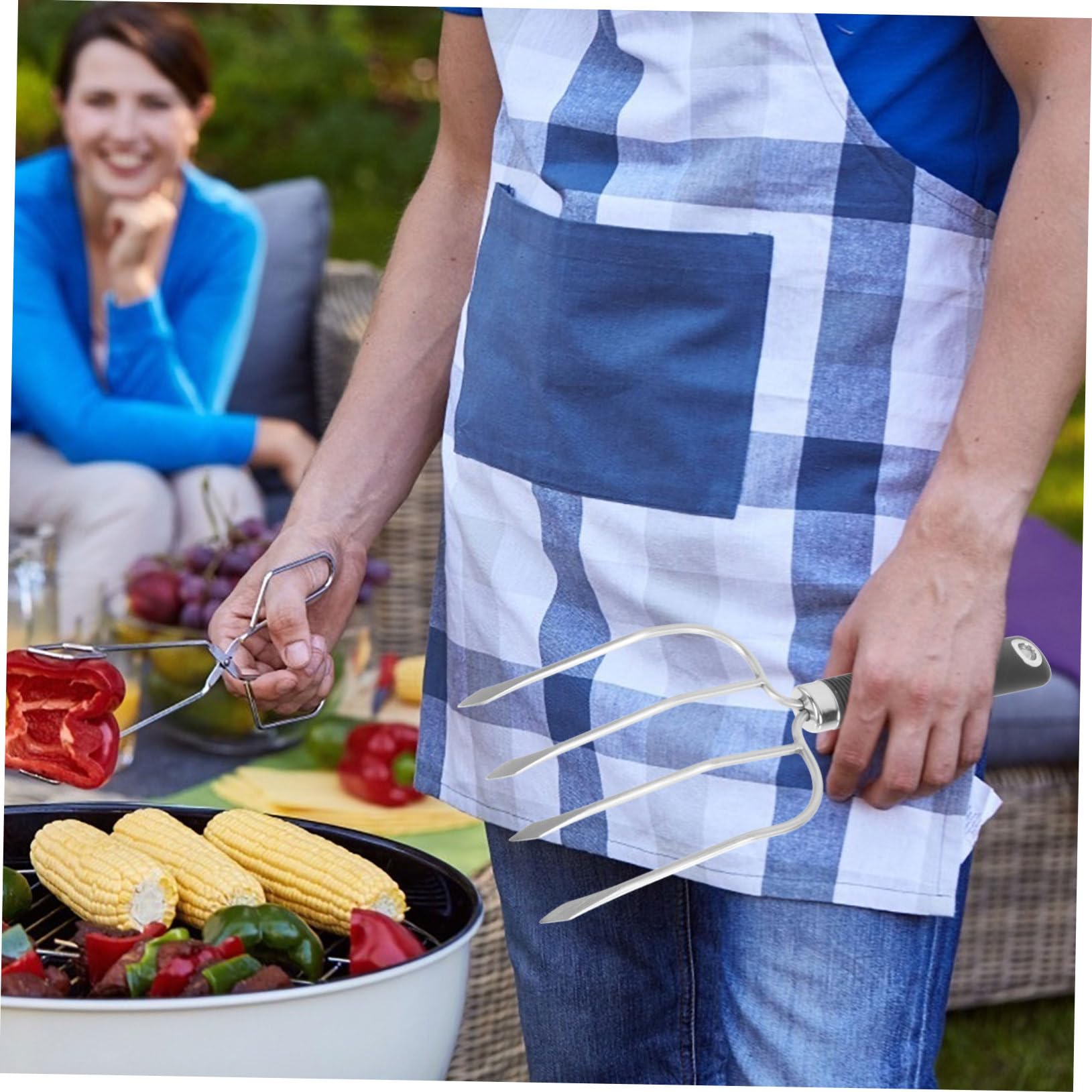 ifundom 3 Piezas Tenedor de Barbacoa de Inoxidable Ergonomía y Superficie Antiadherente Asar Carne Casa y Camping