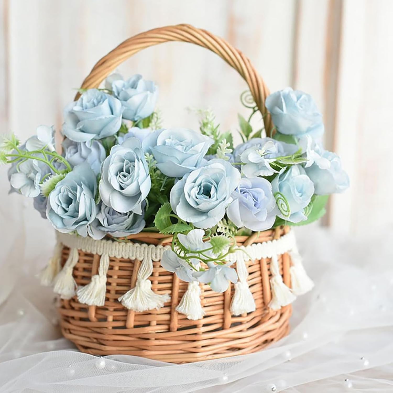 Flower Girl Basket Wicker Basket With Tassels for Wedding Woven Flower with Handle Easter Woven for Garden Decor 2 Pcs Girl, Wicker, Wedding B
