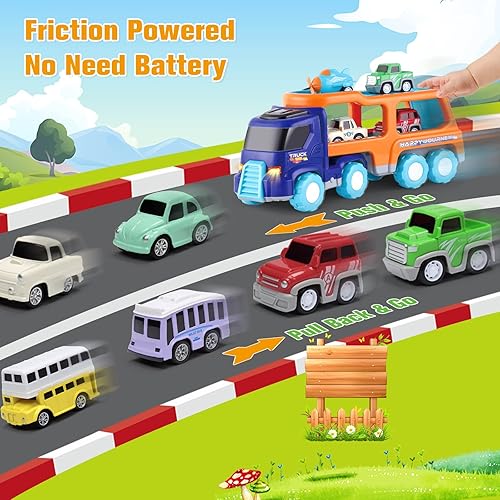 Miniatura 5 de Camión transportador de automóviles de transporte para niños de 3, 4, 5, 6 años, 14 juguetes de fricción para niños de 4 a 7 años, regalo de
