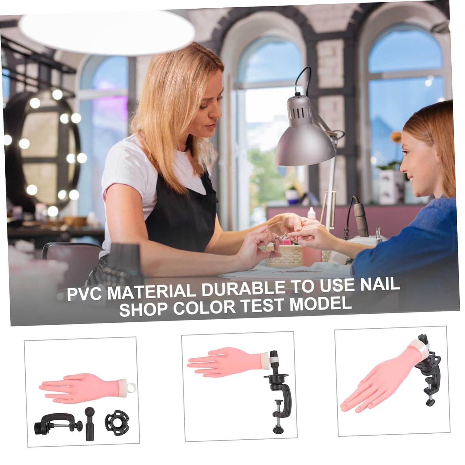 Manicure Training Hand Model with Fixed Stand Realistic Artificial Hand for Nail Practice Simulation Skin Color Fake for Salon and Home DIY Nail Art Artists and Beginners