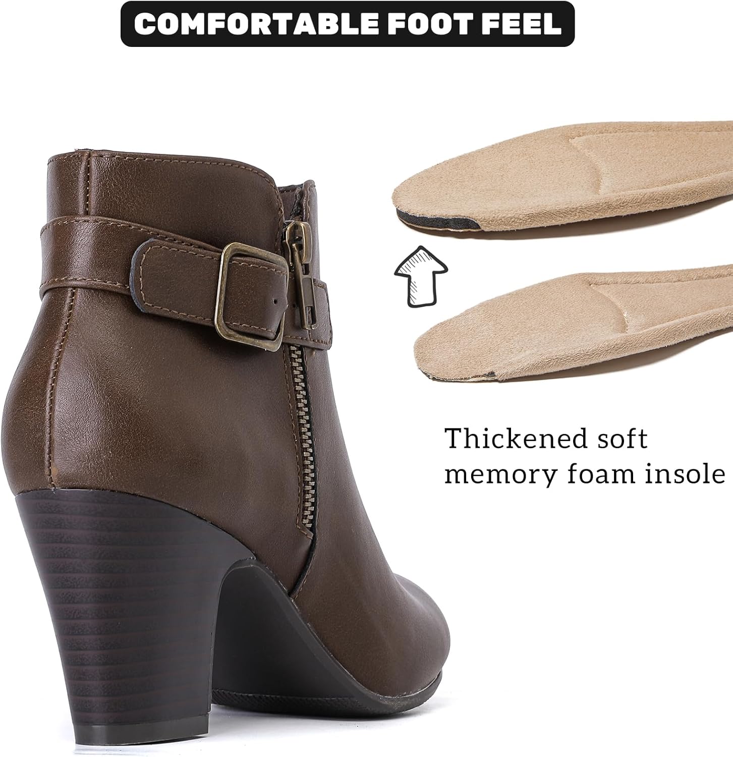 Ruiee Ankle Boots for Women Chunky Heeled Booties Fashion Comfort Round Close Toe Low Mid Heel Winter Fall Ladies Short Boots.