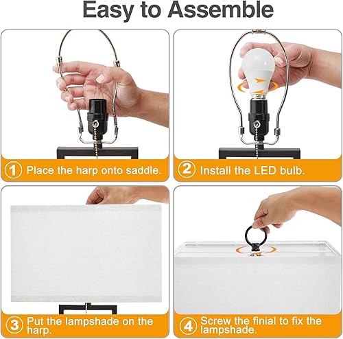 Miniatura 6 de Juego de 2 lámparas de mesa de 24 pulgadas, lámpara de escritorio y lámpara de noche, temperatura de color ajustable, puertos USB C+A, lámparas