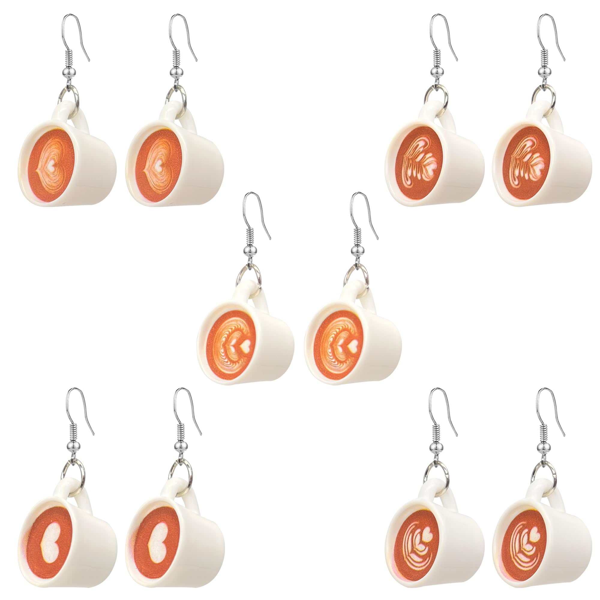 CWVHQ 5 pairs Resin Coffee Cup Drop Earrings Dangle Gifts for Coffee Lovers or Women Funny Party Gifts