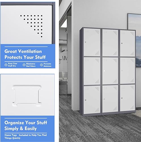 Miniatura 7 de Yizosh Armario de metal para gimnasio, escuela, oficina, armarios de almacenamiento de metal de 71 pulgadas para empleados, armarios de acero para