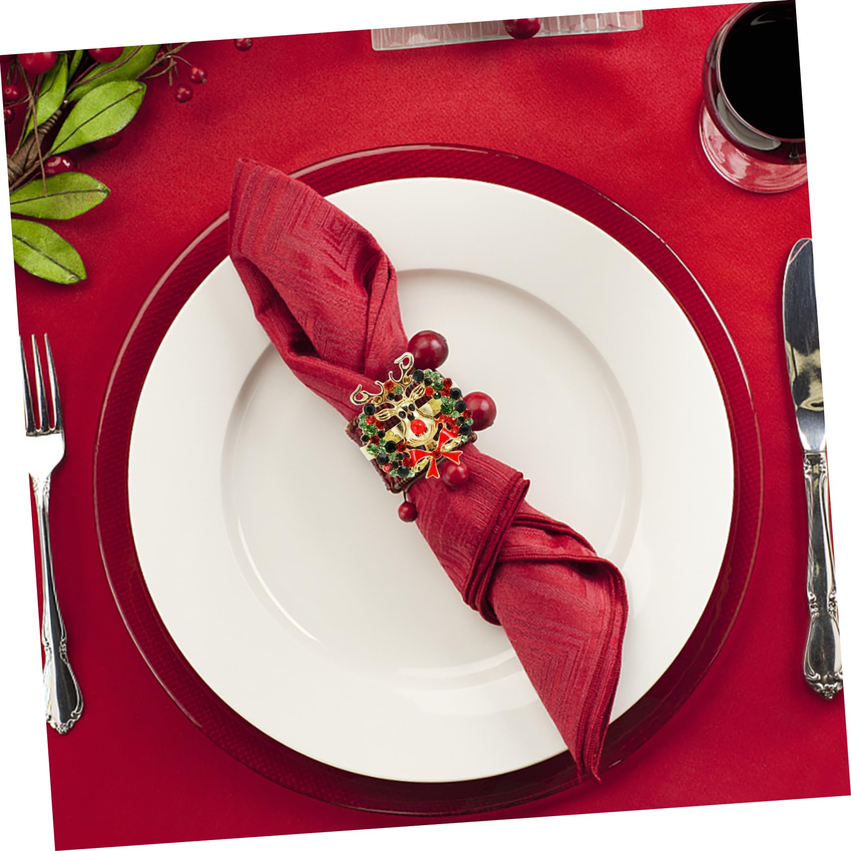 MAGICLULU 12stücke Teiliges Weihnachts-Napkin- Mit Reindeer Weihnachtsbaum Schneeflocke Und Serviettenhalter Für Festliche Tischdekoration Bei Partys Und Feiertagen