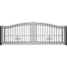 ZUMI 18x6 ft Dual Swing Driveway Gate Kit, Heavy-Duty Galvanized Steel Outdoor Security Gate with Arched Scrollwork & Gold-Tone Finials, Decorative Entry Gate for Home, Garden