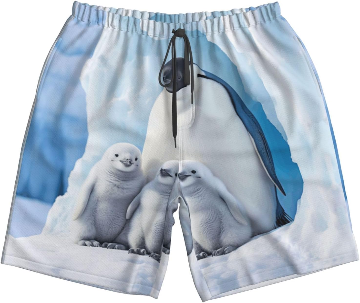 Cute Penguins Print Mens Casual Shorts Drawstring Summer Beach Stretch Shorts Novelty Swimtrunks