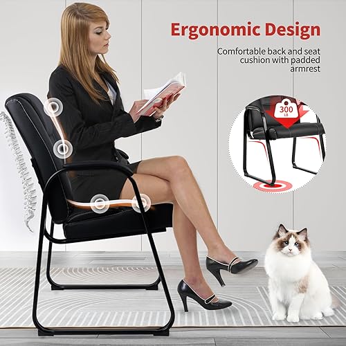 Miniatura 7 de CLATINA Silla de invitados de cuero con reposabrazos acolchado, sala de espera, sillas de invitados, oficina, estacionaria, recepción, silla