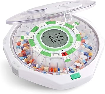 موزع حبوب منع الحمل الأوتوماتيكي لمدة 28 يومًا مع شاشة LCD مطورة وقفل مفتاح وصوت وضوء للوصفات الطبية والأدوية والفيتامينات والمكملات الغذائية والمزيد