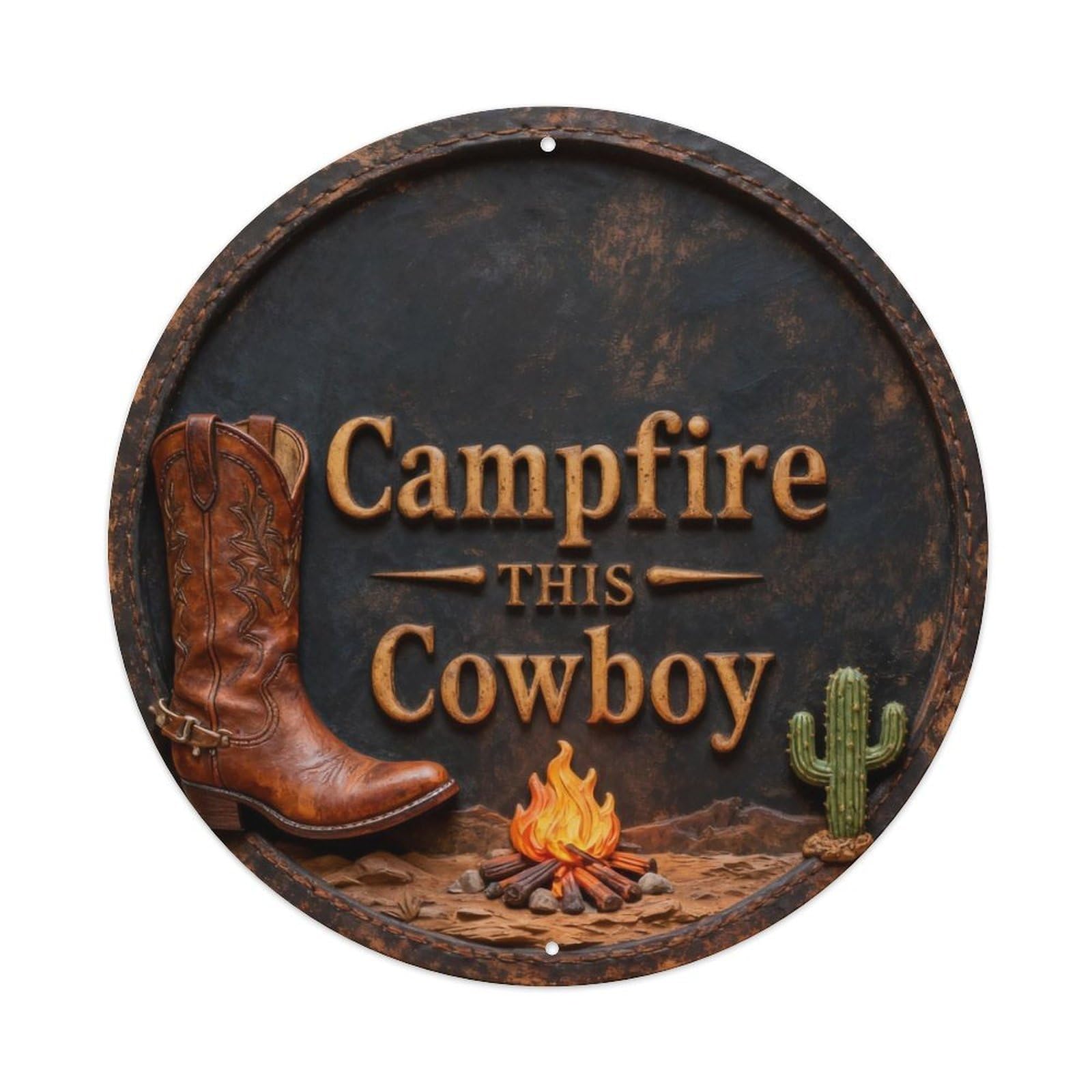 Campfire Cowboy Metal Tin Sign Plaque
